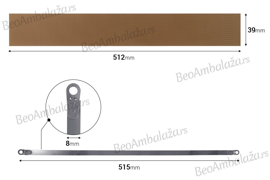 Rezervna tkanina 512x39 mm i žica 515x8 mm za mašinu za termičko zatvaranje