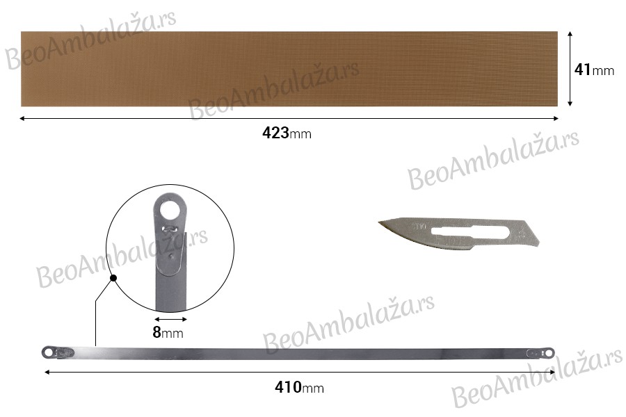 Rezervna tkanina 423x41 mm i žica 410x8 mm za mašinu za termičko zatvaranje