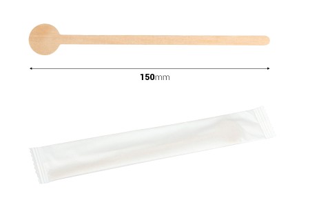 Drvene kašičice 150 mm u papirnoj ambalaži za mešanje kafe - pakovanje od 100 komada-dimenzije_slike