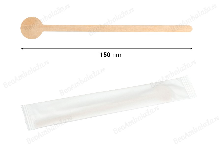 Drvene kašičice 150 mm u papirnoj ambalaži za mešanje kafe - pakovanje od 100 komada-dimenzije_slike