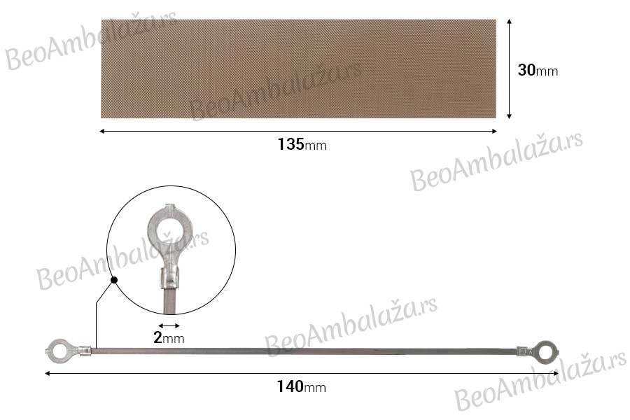 Rezervna tkanina 135x30 mm i žica 140x2 mm za mašinu za termičko zatvaranje