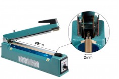 Stona mašina za termičko zatvaranje kesa sa sigurnosnim mehanizmom i sečivom - dužina lepljenja 40 cm, širina 2 mm
