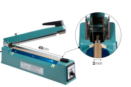 Stona mašina za termičko zatvaranje kesa sa sigurnosnim mehanizmom i sečivom - dužina lepljenja 40 cm, širina 2 mm-dimenzije_slike