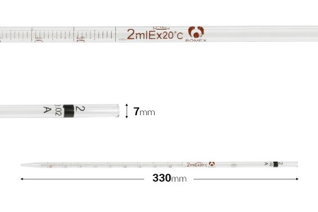 Graduisana staklena pipeta sa definisanom zapreminom od 2 mL-dimenzije_slike