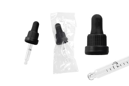 Pipeta od 20mL sa crnim i širokim sigurnosnim zatvaračem, oznakama za zapreminu i MAT ili sjajnom crnom gumicom - pojedinačno pakovanje-dimenzije_slike