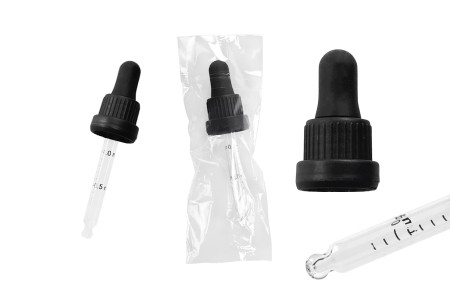 Pipeta od 30mL sa crnim širokim sigurnosnim zatvaračem, oznakama za zapreminu i crnom MAT ili crnom sjajnom gumicom - pojedinačno pakovanje-grupa_slika