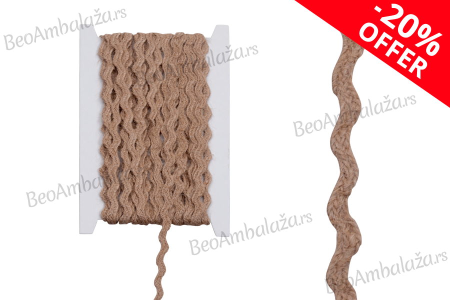 Ukrasna traka zig-zag od lana u boji kanapa, 6 mm širina, (1 kom.je 10 m)
