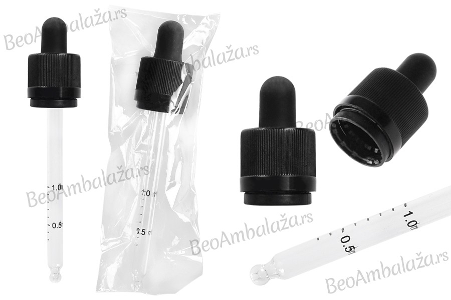Pipeta od 100mL sa crnim CRC navojnim prstenom, oznakama za zapreminu i MAT crnom gumicom - pojedinačno pakovanje