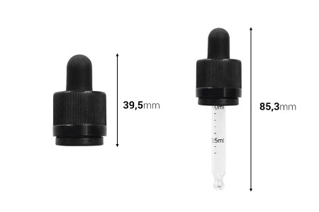 Pipeta od 20mL sa crnim CRC navojnim prstenom, oznakama za zapreminu i MAT crnom gumicom - pojedinačno pakovanje-dimenzije_slike