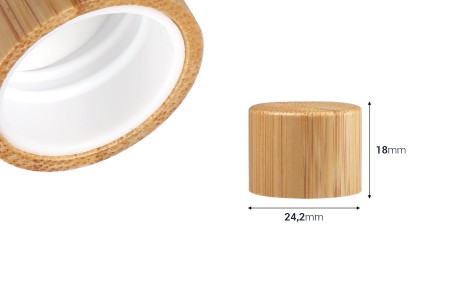 Plastični zatvarač PP18 sa presvlakom od bambusa, unutrašnjim lajnerom i plastičnim regulatorom protoka sa zapušačem-dimenzije_slike