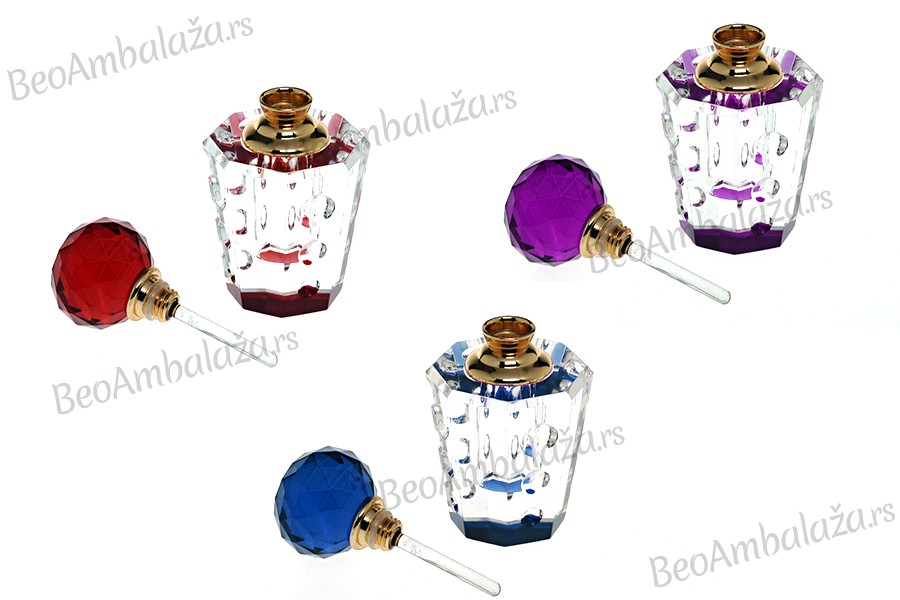 Kristalna bočica za parfem sa kristalnim poklopcem i iglom od 6 ml u 3 boje