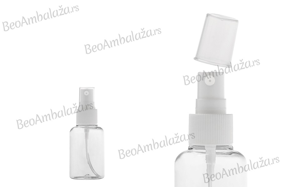Providna PET flašica 50mL za lagane masne supstance sa sprejom i zatvaračem - 12 kom Providna PET flašica 50mL za lagane masne supstance sa sprejom i zatvaračem - 12 kom