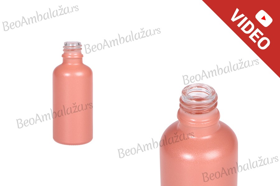 MAT roze staklena bočica za etarska ulja 50mL, sa grlom PP18 - bez zatvarača
