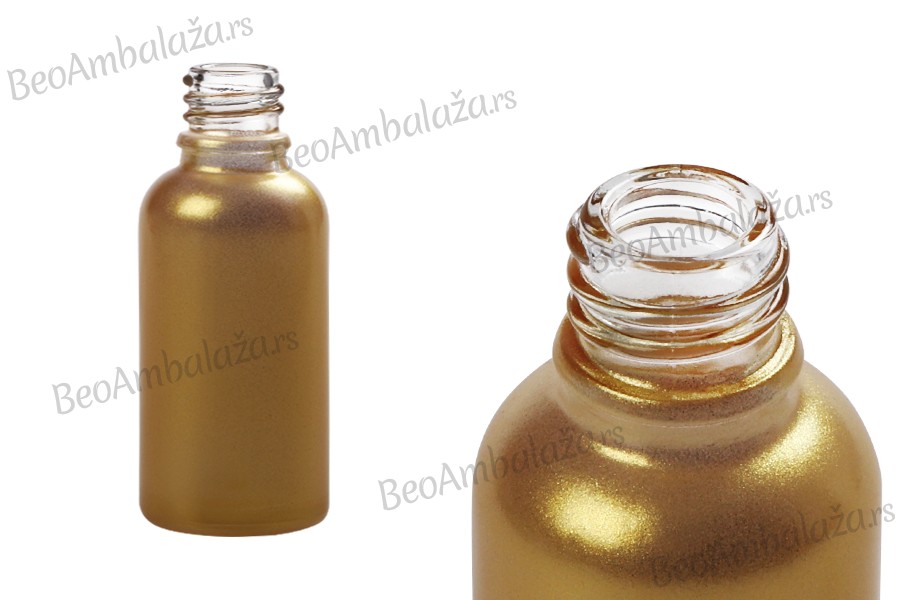 Staklena bočica 30mL za etarska ulja u zlatnoj boji, sa grlom PP18