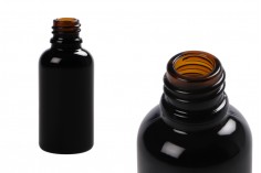 Crna sjajna staklena bočica za etarska ulja 30mL, sa grlom PP18
