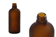Braon staklena bočica od peskiranog stakla za etarska ulja 100mL, sa grlom PP18 - bez zatvarača