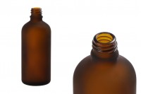 Braon staklena bočica od peskiranog stakla za etarska ulja 100mL, sa grlom PP18 - bez zatvarača