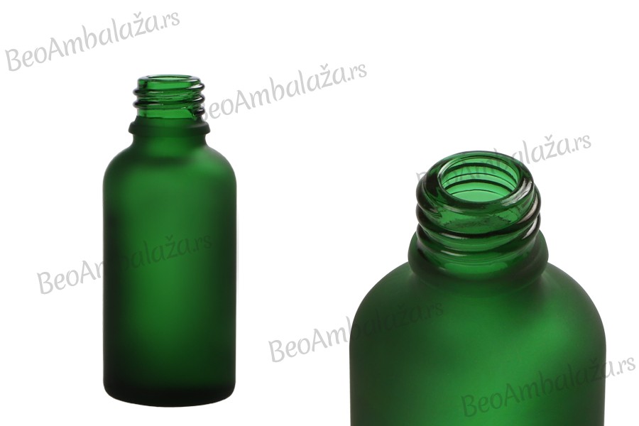 Zelena staklena bočica od peskiranog stakla za etarska ulja 20mL, sa grlom PP18 - bez zatvarača