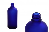 Plava staklena bočica od peskiranog stakla za etarska ulja 100mL, sa grlom PP18 - bez zatvarača