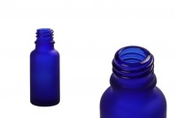 Plava staklena bočica od peskiranog stakla za etarska ulja 20mL, sa grlom PP18 - bez zatvarača