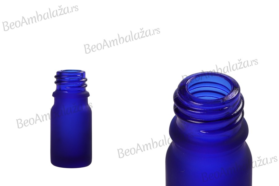 Plava staklena bočica od peskiranog stakla za etarska ulja 5mL, sa grlom PP18 - bez zatvarača
