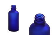 Plava staklena bočica od peskiranog stakla za etarska ulja 50mL, sa grlom PP18 - bez zatvarača