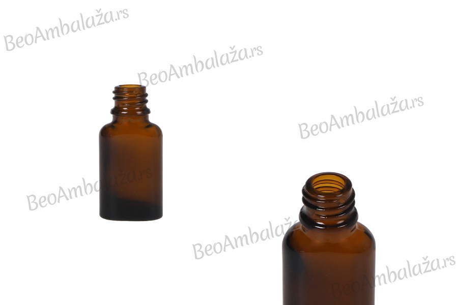 Staklena ovalna karamel bočica za etarska ulja 10mL, sa grlom PP18