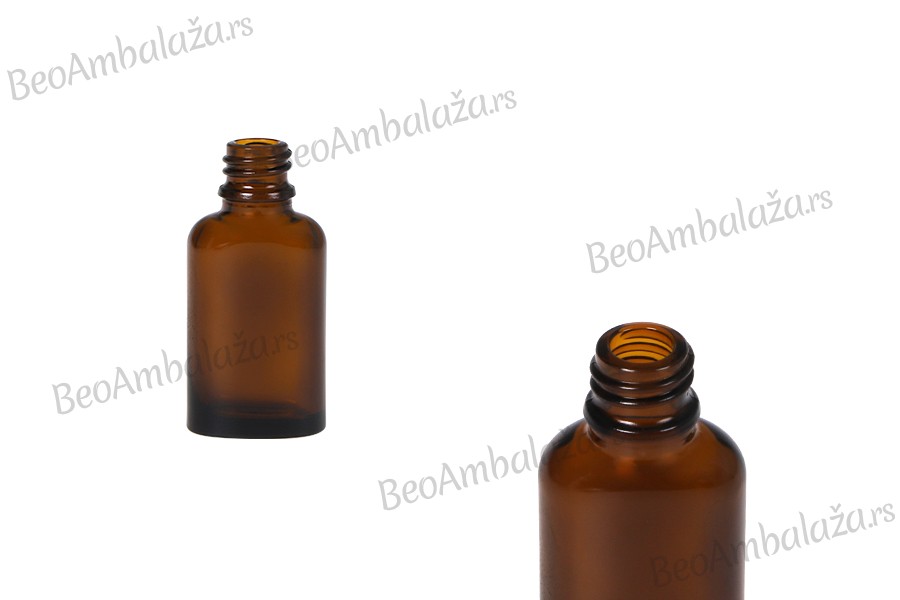 Staklena ovalna karamel bočica za etarska ulja 20mL, sa grlom PP18