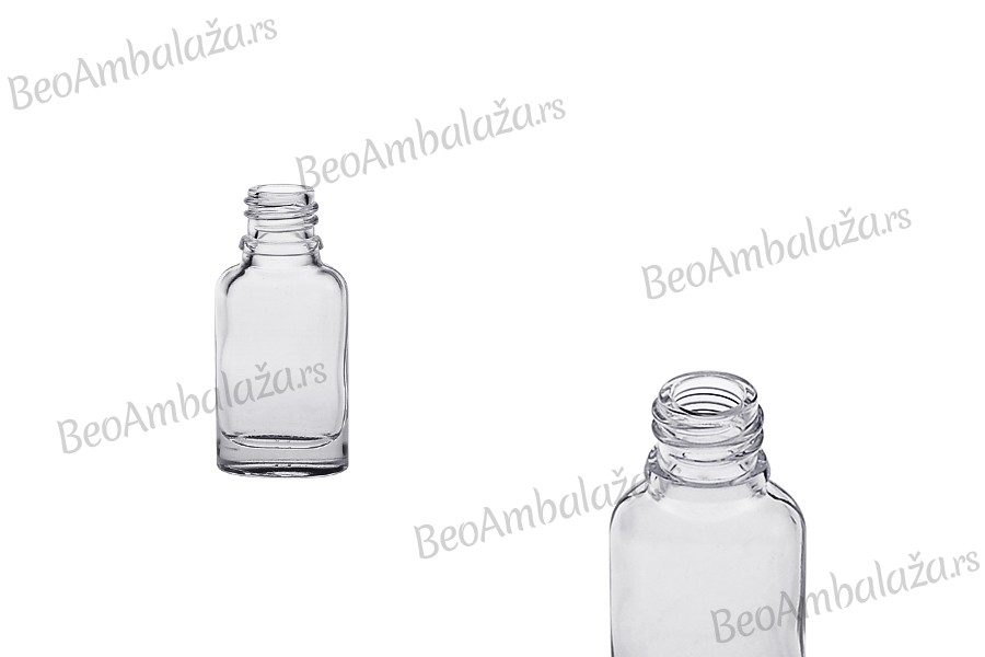 Staklena ovalna providna bočica za etarska ulja 10mL, sa grlom PP18