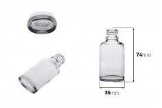 Staklena ovalna providna bočica za etarska ulja 20mL, sa grlom PP18