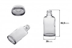 Staklena ovalna providna bočica za etarska ulja 30mL, sa grlom PP18