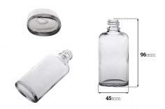 Staklena ovalna providna bočica za etarska ulja 50mL, sa grlom PP18