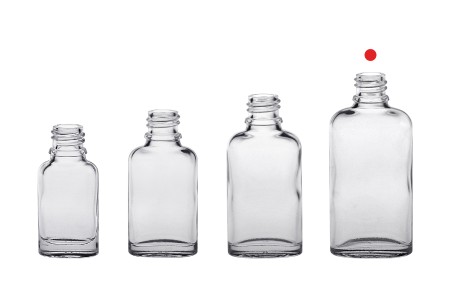 Staklena ovalna providna bočica za etarska ulja 50mL, sa grlom PP18-grupa_slika