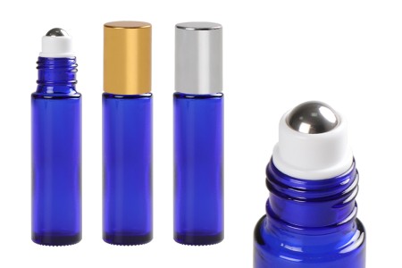 Staklena plava roll-on bočica (sa metalnom kuglicom) 10mL sa zatvaračem u dve boje - 6 kom-slika_proizvoda