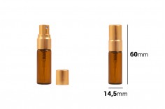 Staklena braon bočica 3ml za parfem sa zlatnim rasprskivačem- 6kom