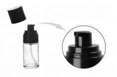 Staklena okrugla bočica 30mL za kreme sa crnom plastičnom pumpicom i crnim zatvaračem (PP18)