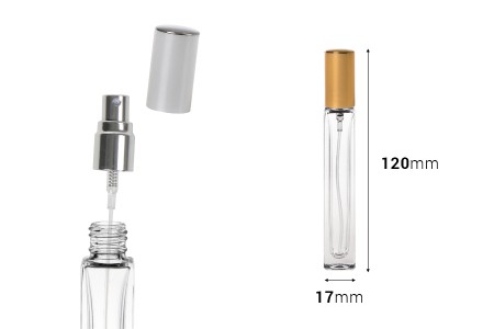 Bočica 10mL staklena, četvrtasta, sa poklopcem i aluminijumskim sprejom-dimenzije_slike