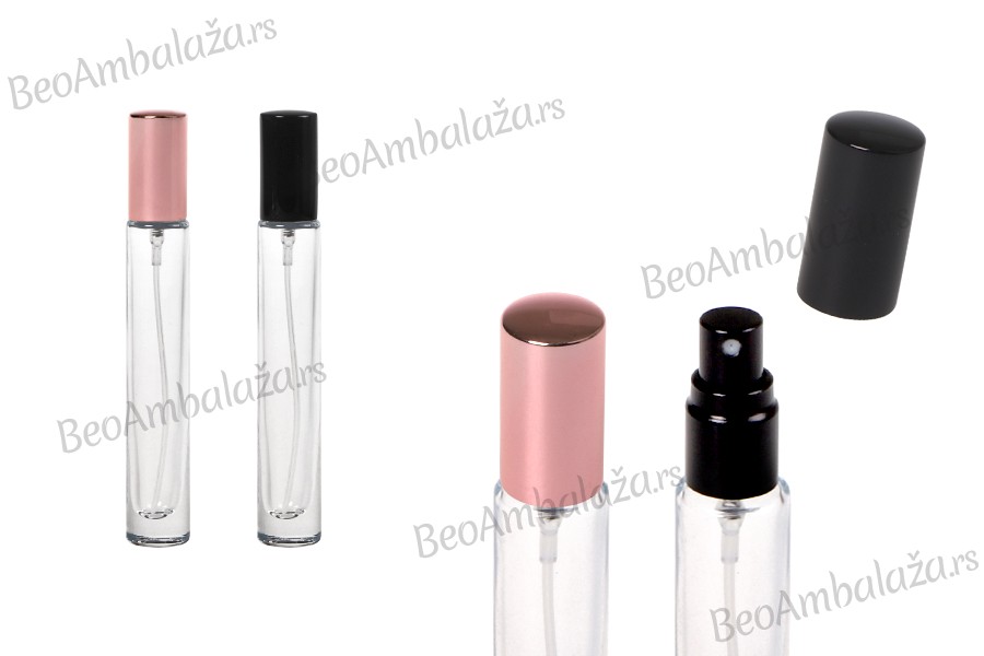 Bočica 10mL staklena, cilindrična, sa aluminijumskim poklopcem i sprejom
