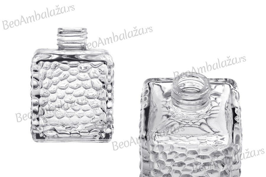 Staklena četvrtasta bočica 200mL (PP 28) sa reljefom, za osveživač prostora Staklena četvrtasta bočica 200mL (PP 28) sa reljefom, za osveživač prostora
