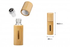 Staklena roll on flašica 5mL sa metalnom kuglicom i oblogom od bambusa - 6 kom