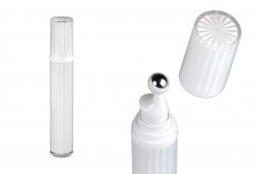 Akrilna bočica 20mL za kozmetičku upotrebu u biserno beloj boji, sa roll-on pumpicom i zatvaračem