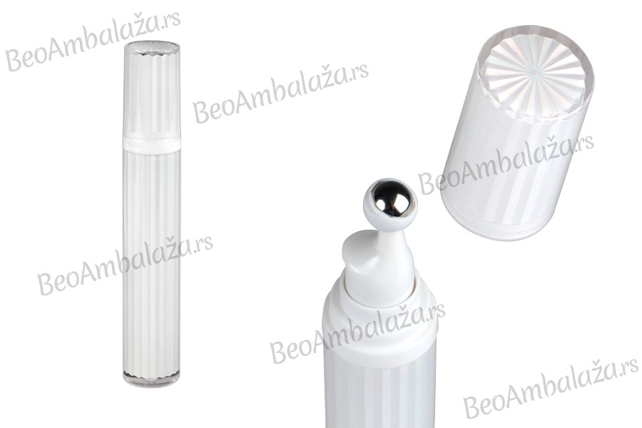 Akrilna bočica 20mL za kozmetičku upotrebu u biserno beloj boji, sa roll-on pumpicom i zatvaračem