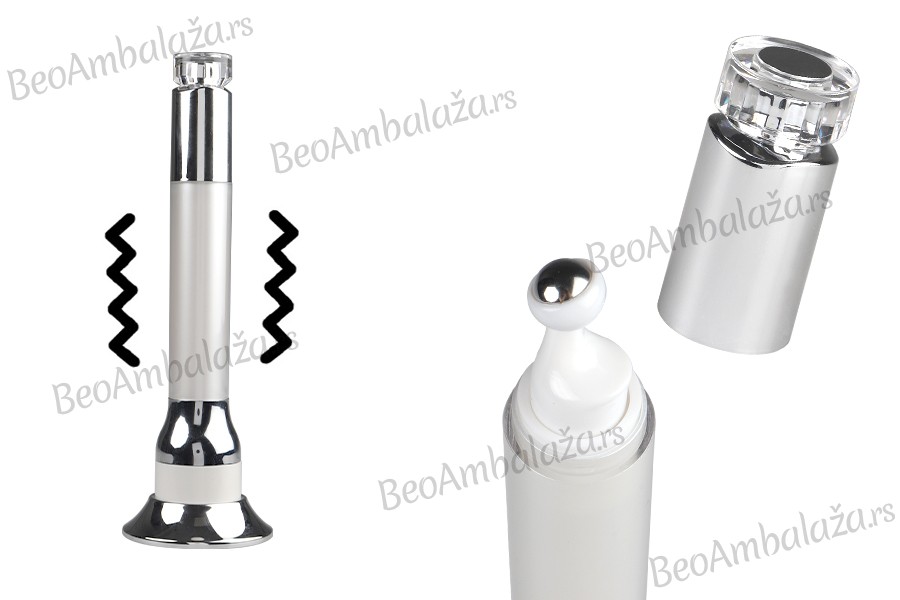 Akrilna bela bočica 15mL sa roll-on pumpicom za serum i vibracijom na dodir