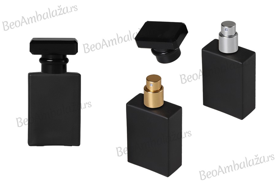 Crna staklena bočica za parfem 30mL sa sprejem i crnim zatvaračem