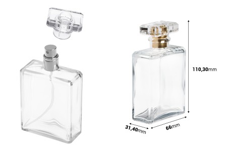 Bočica za parfeme staklena 100mL providna, sa sprejom i poklopcem-dimenzije_slike