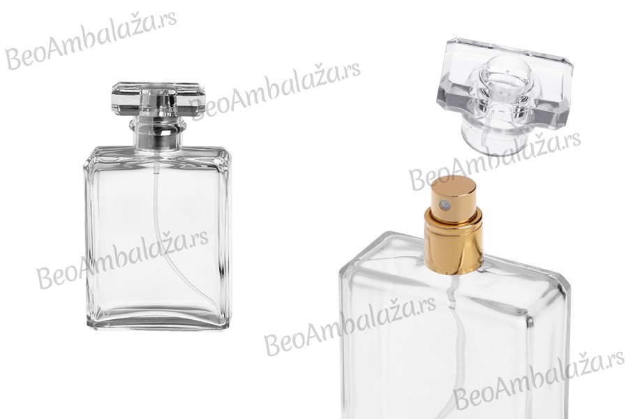 Bočica za parfeme staklena 100mL providna, sa sprejom i poklopcem