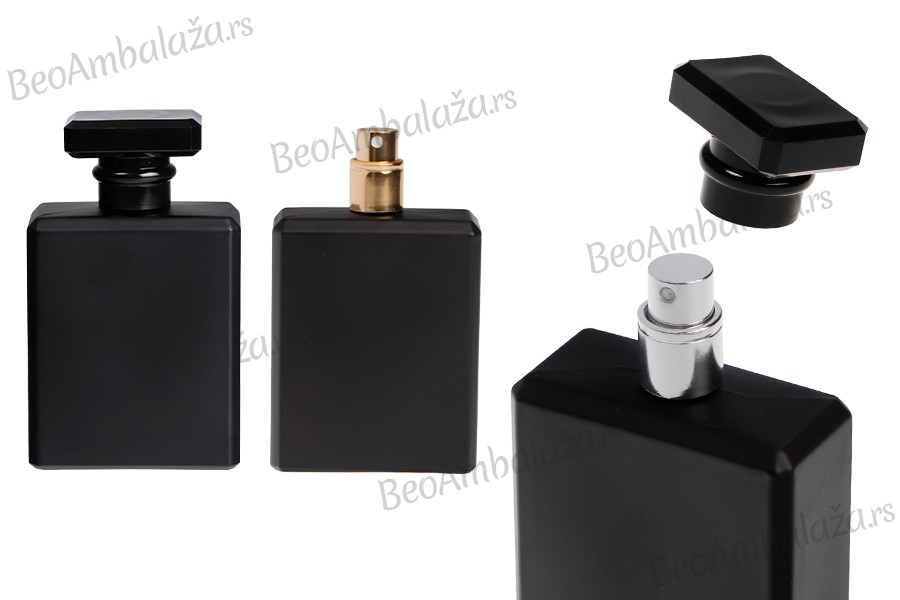 Crna staklena flašica za parfem 100mL sa sprejom i zatvaračem