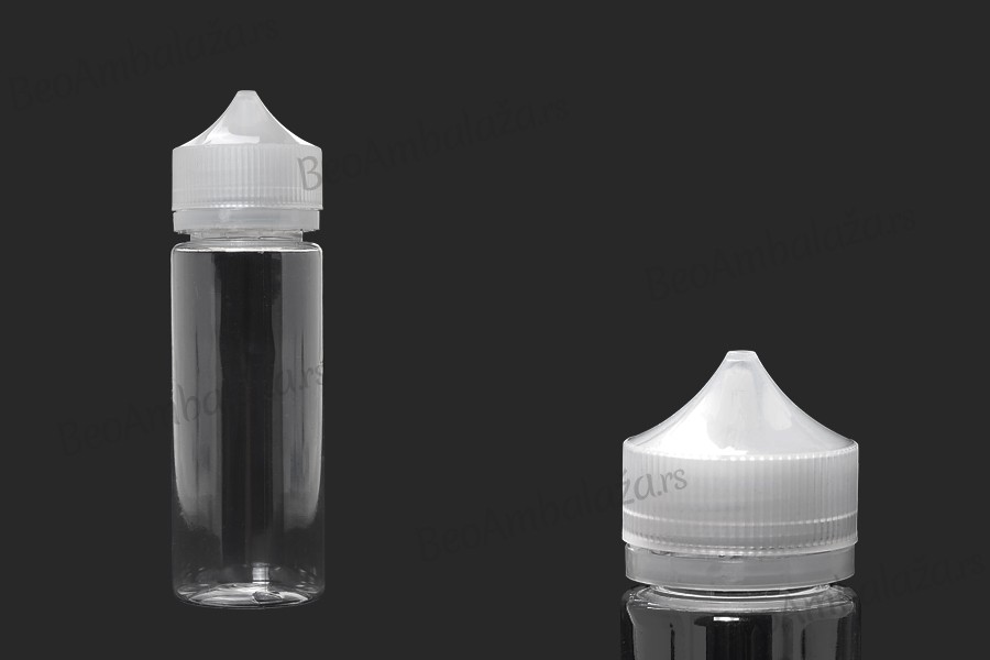 PET flašica 120mL sa plastičnom kapalicom i providnim zatvaračem za dopunu za električnu cigaretu - 50 kom