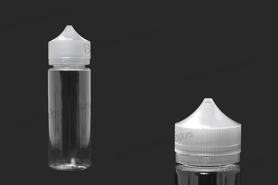 PET flašica 120mL sa plastičnom kapaljkom i providnim zatvaračem za dopunu za električnu cigaretu - 50 kom