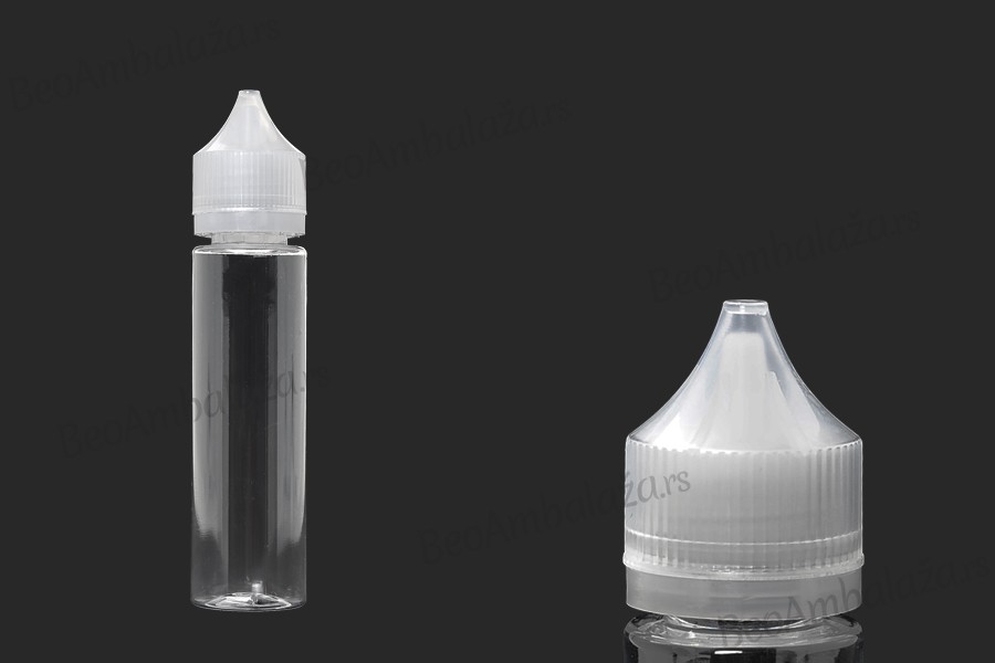 PET flašica 60mL sa plastičnom kapalicom i providnim zatvaračem za dopunu za električnu cigaretu - 50 kom